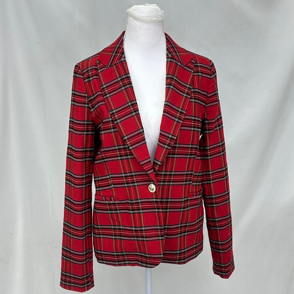 Autres Filles Women's SZ Small Blazer‎ Red Plaid Tartan Dark Academia Preppy